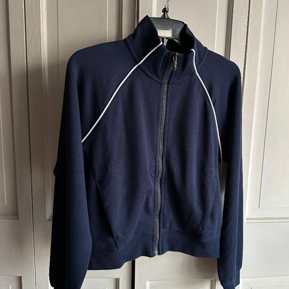 NWT SPANX AirEssentials® Pique Full Zip Track Jacket in Navy Blue SIZE Small